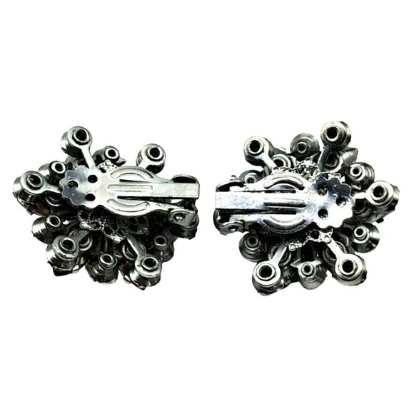 Vintage Rhinestone Earrings Fleur de Lis Aurora Borealis Gray Clear Clip Ons Cos - Picture 11 of 11